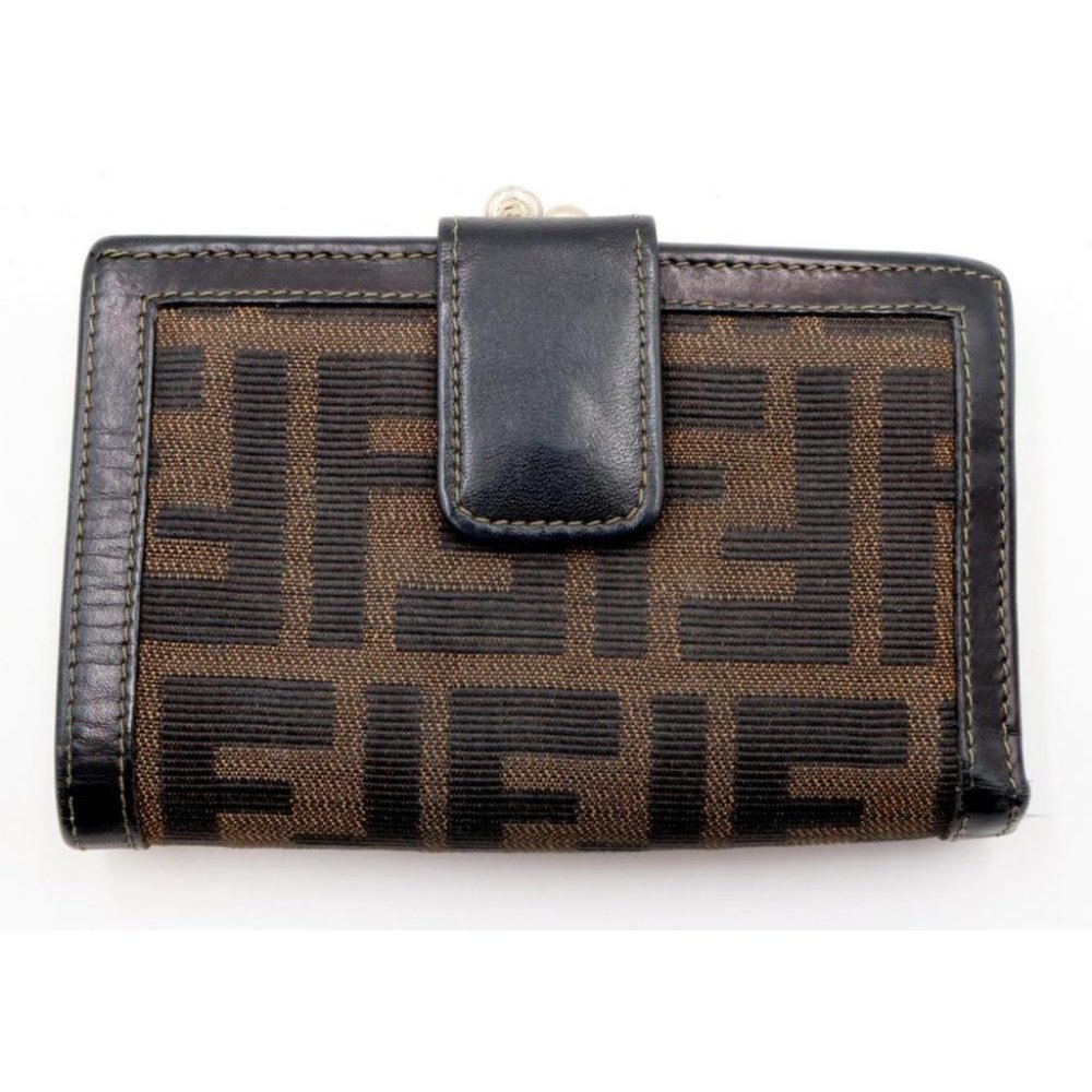 Fendi Zucca Brown Leather Compact Wallet